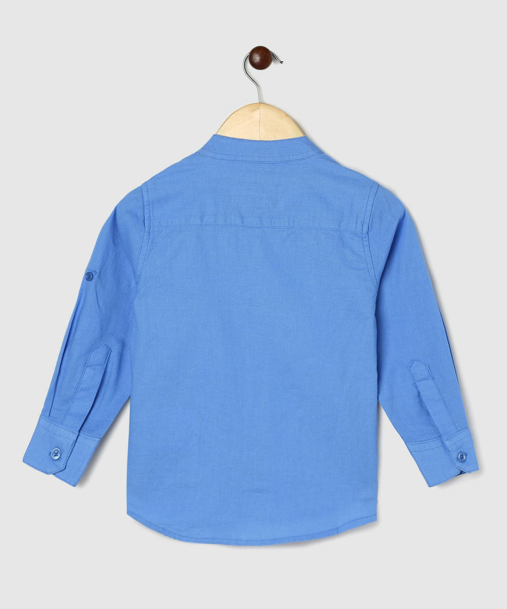 Manet Boys Mandarin Collar Full Sleeves Melange Shirt - Light Blue | Grocsy