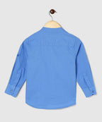 Manet Boys Mandarin Collar Full Sleeves Melange Shirt - Light Blue | Grocsy