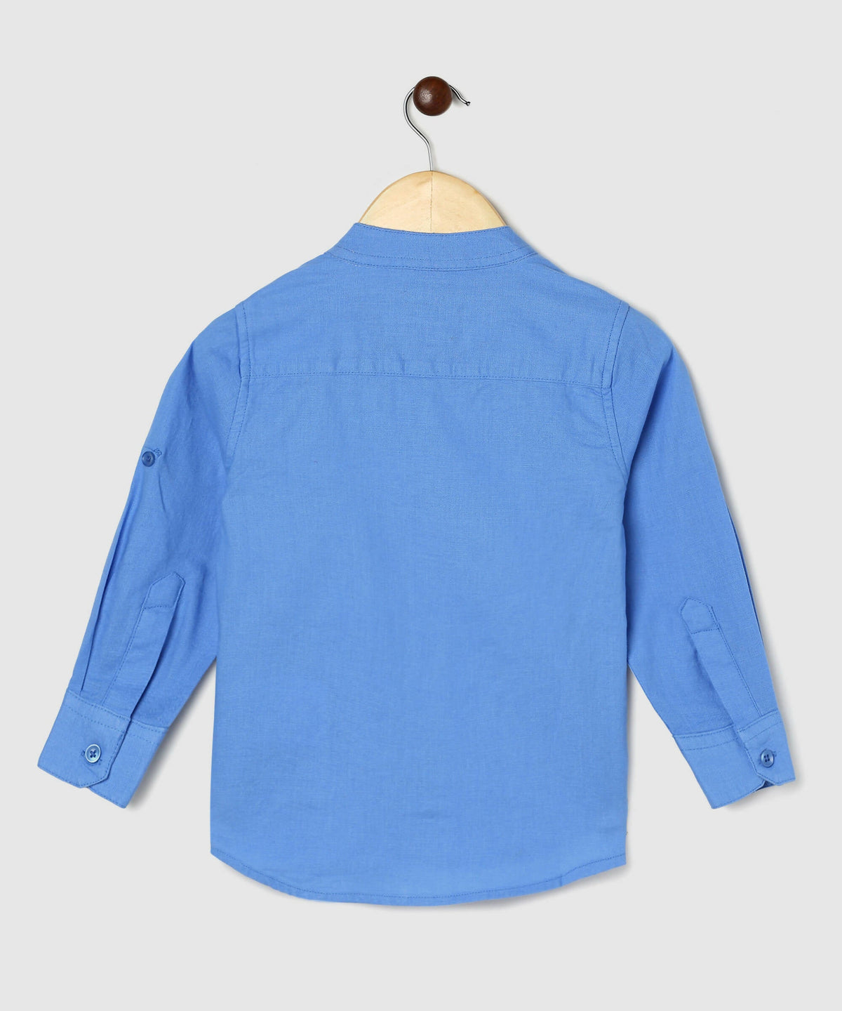Manet Boys Mandarin Collar Full Sleeves Melange Shirt - Light Blue | Grocsy