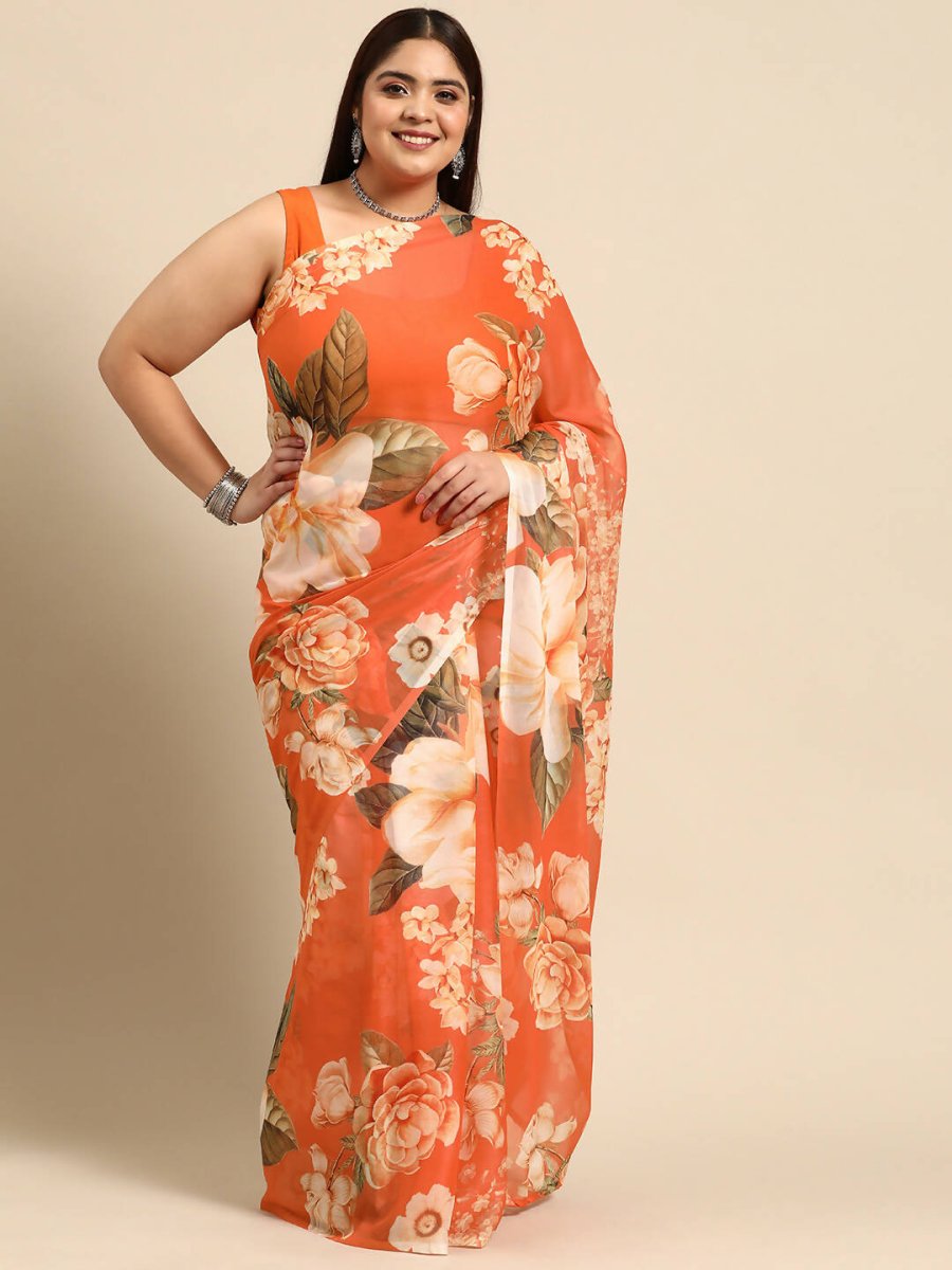 Ahalyaa Women's Traditional wear Saree - Orange | Grocsy
