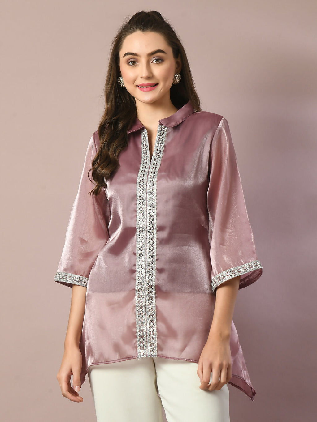 Myshka Women's Brown Solid Longline Party Tunic | Grocsy