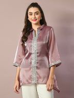 Myshka Women's Brown Solid Longline Party Tunic | Grocsy
