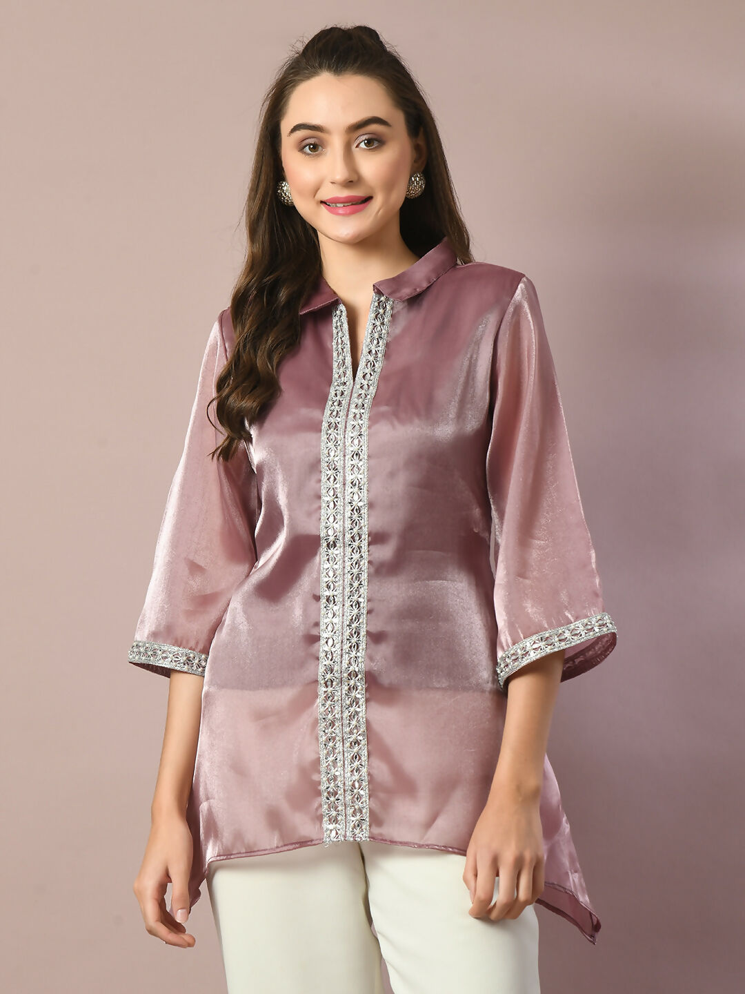 Myshka Women's Brown Solid Longline Party Tunic | Grocsy