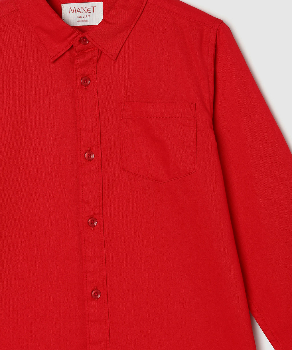 Manet Boys Full Sleeves Solid Shirt - Red | Grocsy