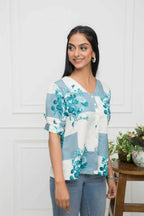 Myshka Women White Floral V-Neck Flutter Sleeves Viscose Rayon Top | Grocsy