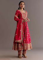Teeya Creation Red Color Chinnon Silk Embroidery Work Gown | Grocsy
