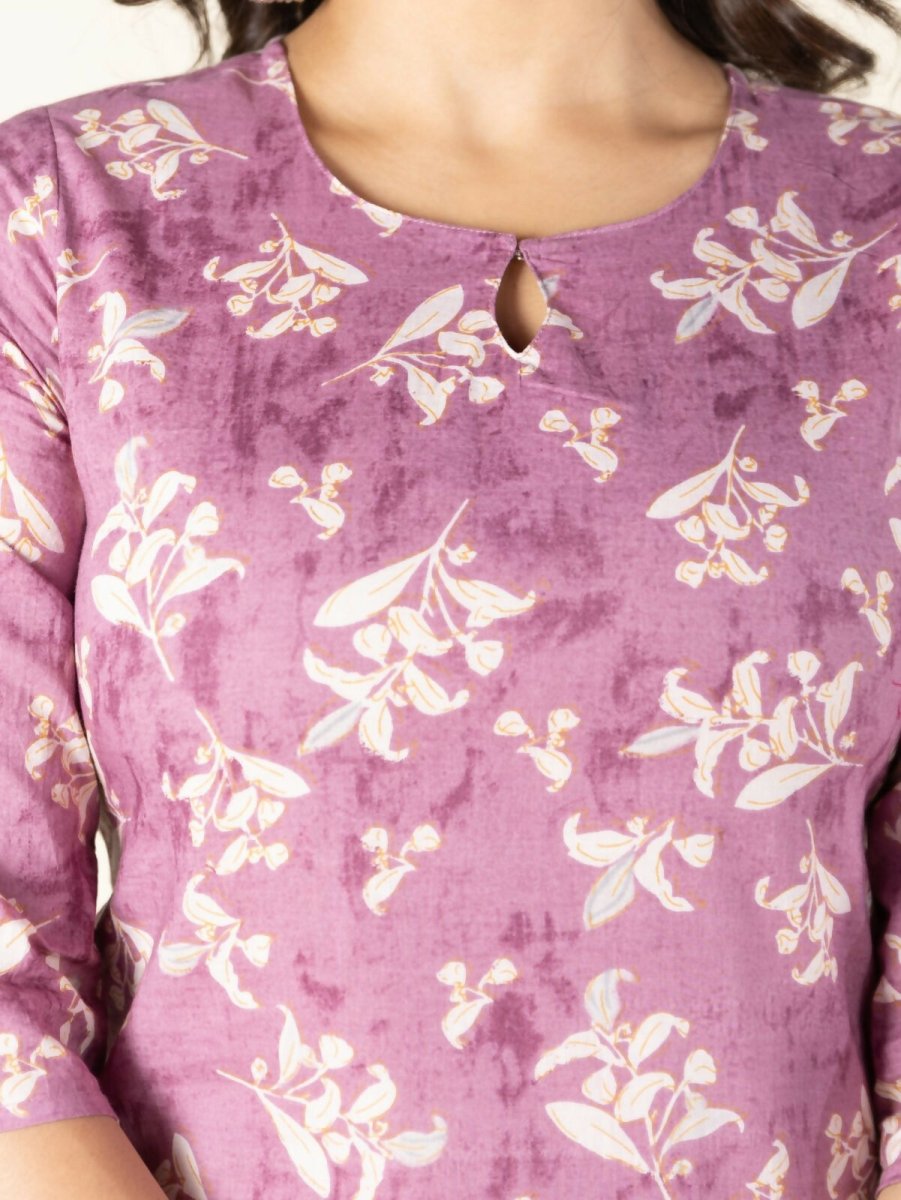 Aramya Pink Soft Cotton Floral Print Straight Kurta Set for Women | Grocsy