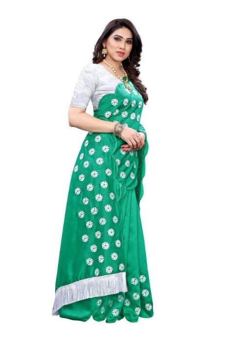 Vamika Zoya Silk Embroidered Rama Green Saree (RAKHI RAMA) | Grocsy