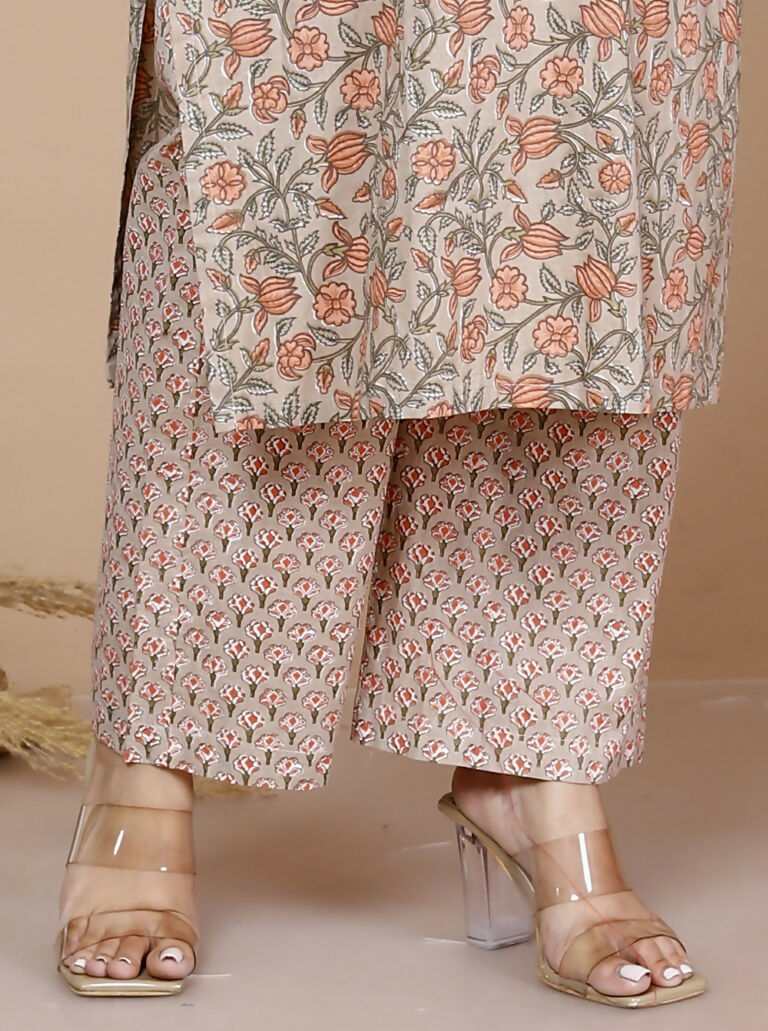 Miravan Women's Brown Floral Printed Gotta Patti Kurta With Palazzo And Dupatta Set | Grocsy