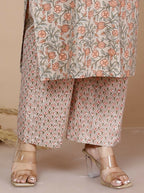 Miravan Women's Brown Floral Printed Gotta Patti Kurta With Palazzo And Dupatta Set | Grocsy