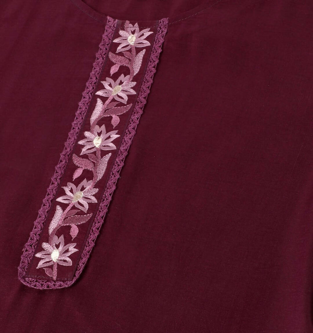 Purple Chinon Silk Embroidered Straight Kurta with Trouser & Dupatta - Salimar | Grocsy