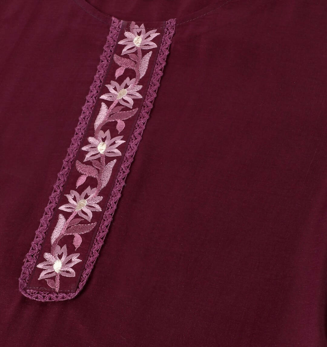 Purple Chinon Silk Embroidered Straight Kurta with Trouser & Dupatta - Salimar | Grocsy