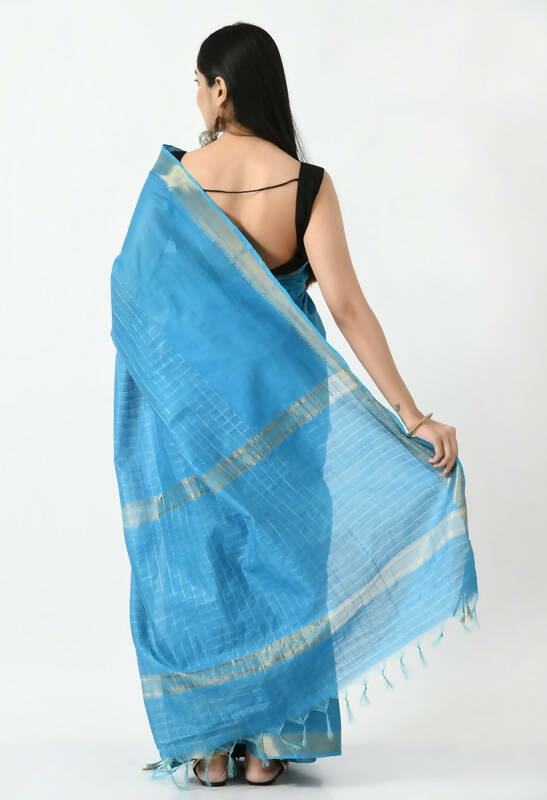Mominos Fashion Moeza Sky Blue Bhagalpuri Handloom Silk Raj Shree Saree with unstitched Blouse piece | Grocsy