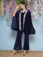 Joban Fashion Navy Blue Velvet Cape Set | Grocsy