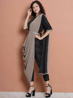 Women Republic Black Cotton Blended Set with Attached Drape | Grocsy