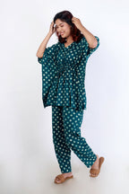 Breathables Green Polka Cotton Kaftan Co-Ord Set | Grocsy
