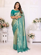 Aastha Fashion Sea Green Tissue Silk Weaving Saree | Grocsy