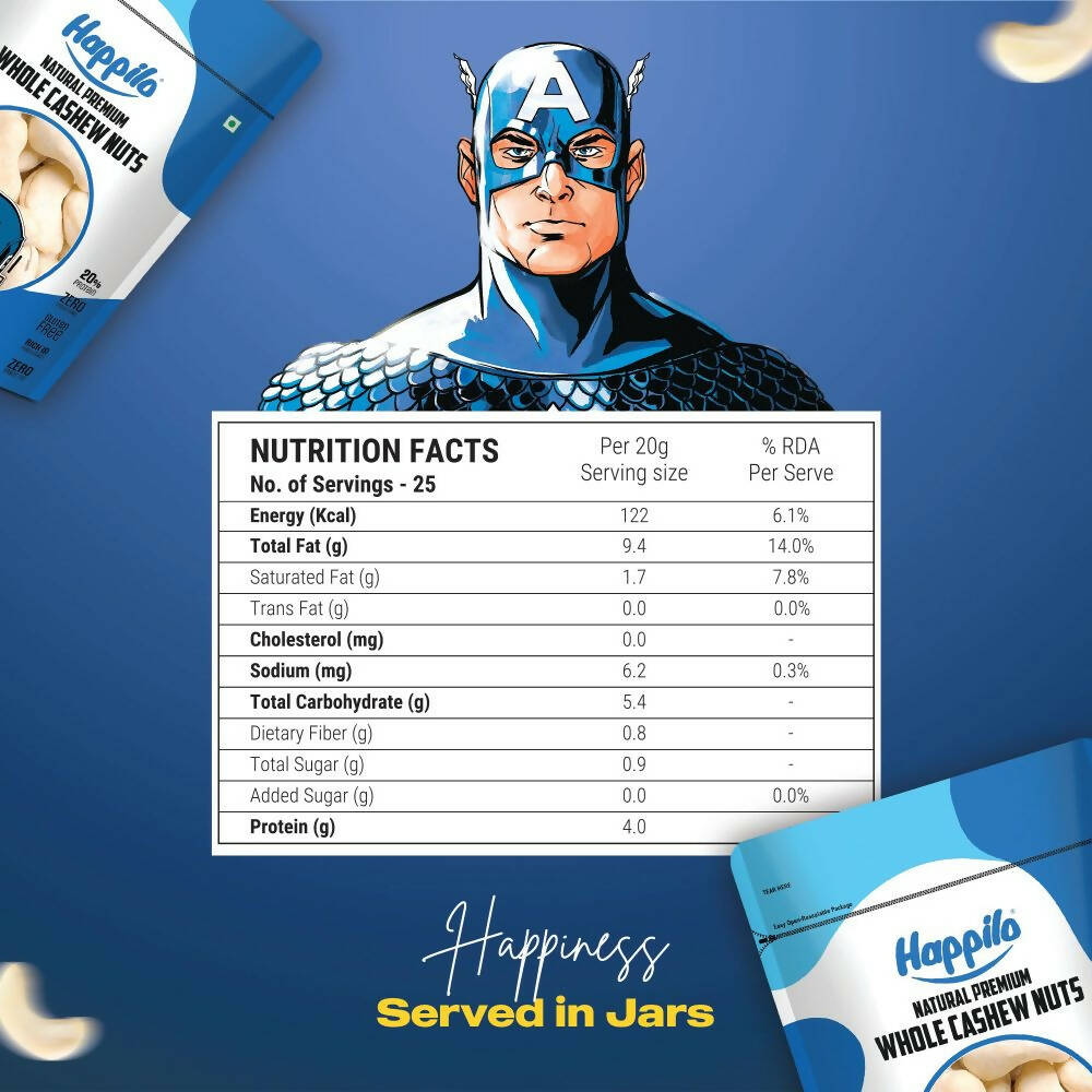 Happilo Natural Whole Cashews-Marvel Captain America Edition | Grocsy