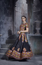 AI Fashion Black Art Silk Designer Navratri Lehenga Choli Collection | Grocsy