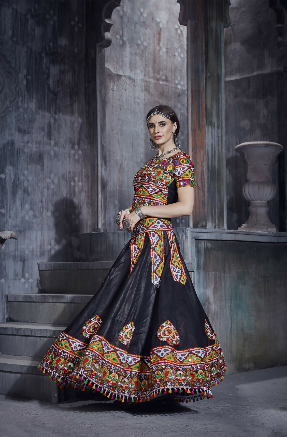 AI Fashion Black Art Silk Designer Navratri Lehenga Choli Collection | Grocsy