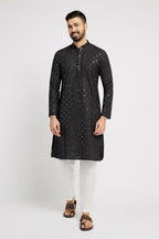 Ethnic India Black Men's Kurta Embellished Cotton | Grocsy
