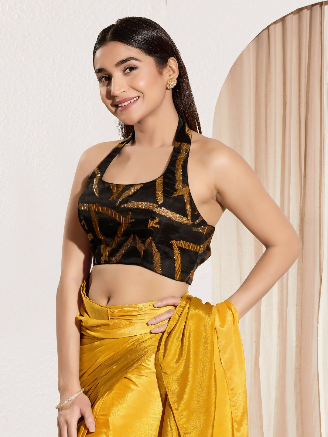 Joban Fashion Mustard Cotton Padded Blouse With Square Neck Sleeveless | Grocsy