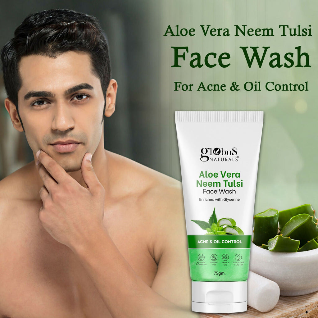 Globus Naturals Aloe vera Neem Tulsi Enriched With Glycerin & Oil Control Formula | Grocsy