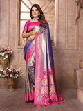 Aastha Fashion Purple Banarasi Tissue Silk Weaving Saree | Grocsy