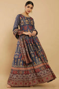 Women's Partywear Designer Blue Soft Dola Silk Anarkali suit with Dupatta - Kalishta | Grocsy