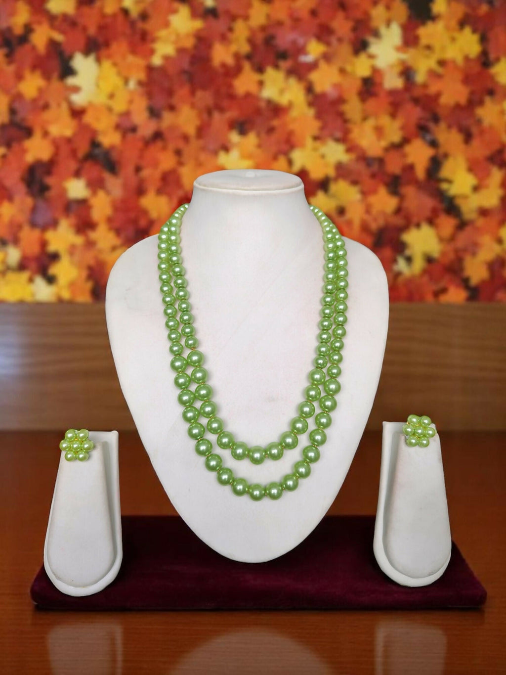 Inhanns Everyday Workwear Pearl Set (Double Layered Pearls) - Pista Green | Grocsy