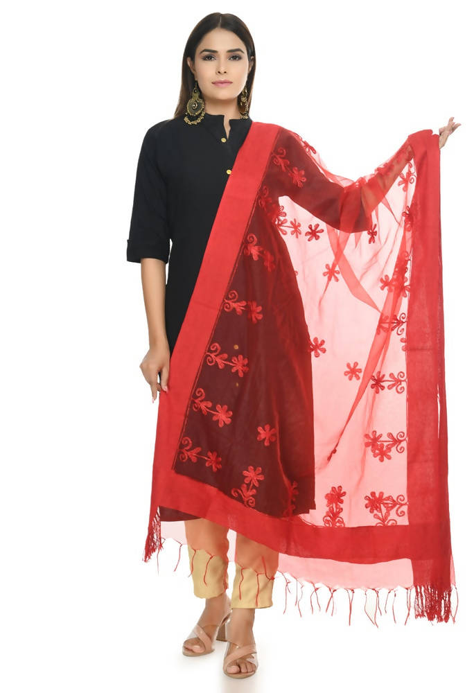 Mominos Fashion Red Orgenza Chikan Work Dupatta | Grocsy