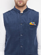 Even Apparels Blue Polyester Men's Nehru Jacket-Contrast Lining-Inbuilt Pocket Square | Grocsy