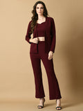 Myshka Women's Magenta Solid Coat With Trousers | Grocsy