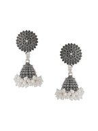 NVR Women Silver Toned Dome Shaped Jhumkas Earrings | Grocsy