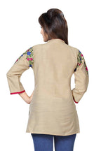 Snehal Creations Beautilicious Beige Embroidery Short Tunic | Grocsy
