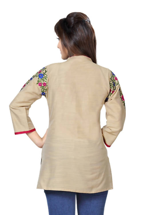 Snehal Creations Beautilicious Beige Embroidery Short Tunic | Grocsy