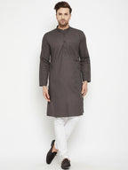 Even Apparels Brown Color Pure Cotton Long Men's Kurta With Band Collar | Grocsy