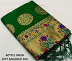 Green Pure Silk Woven Design Saree with Unstitched Blouse - A2M | Grocsy
