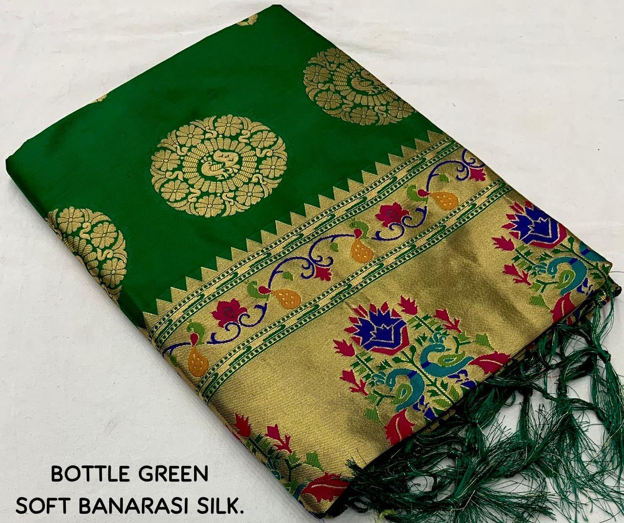 Green Pure Silk Woven Design Saree with Unstitched Blouse - A2M | Grocsy