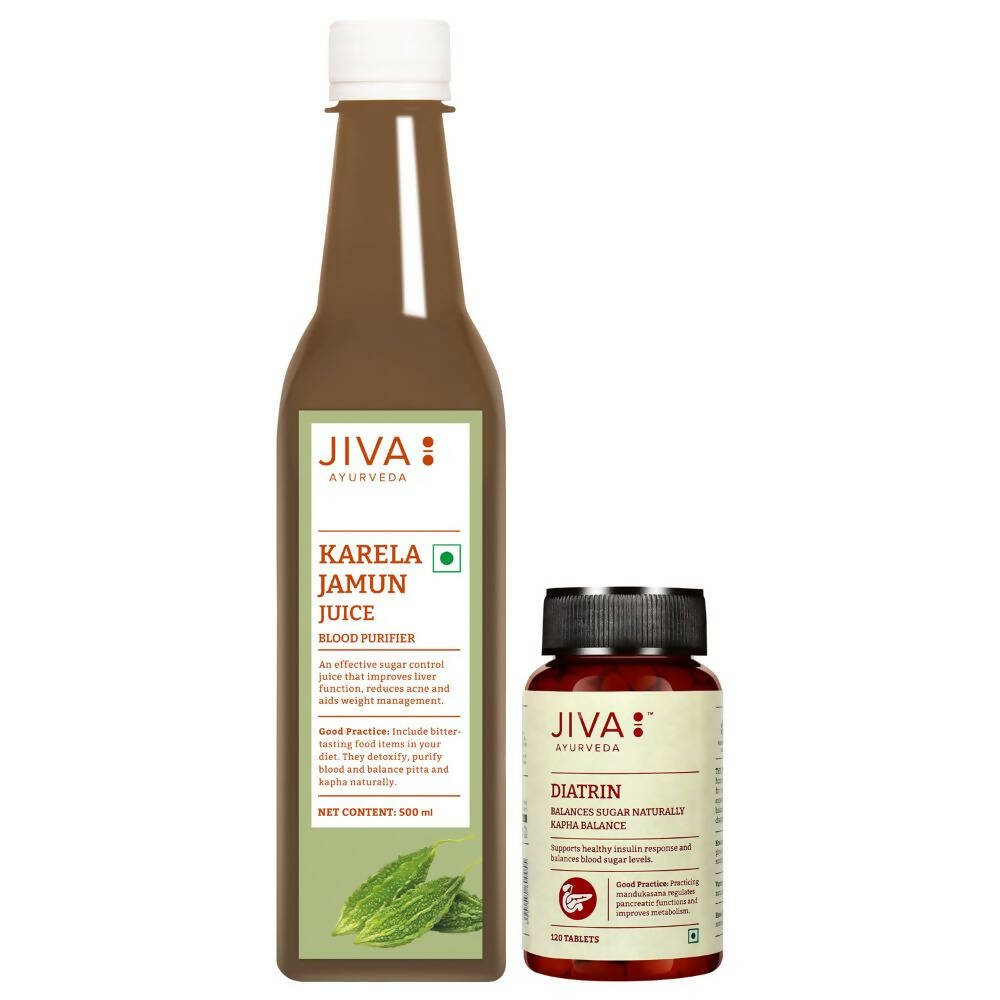 Jiva Ayurveda Karela Jamun Juice & Diatrin Tablets Combo | Grocsy