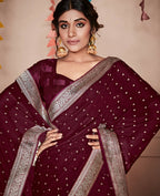 Wine Georgette Foil Printed Saree With Unstitched Blouse Piece - Nitya | Grocsy