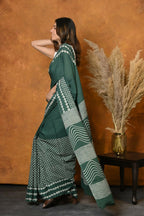 Very Much Indian Handblock Printed Cotton Saree With Natural Dyes - Leaf Green | Grocsy
