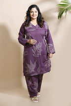 Breathables Women’S Purple Cotton Abstract Print Loungewear Co-Ord Set – Long Kurta & Pants | Grocsy