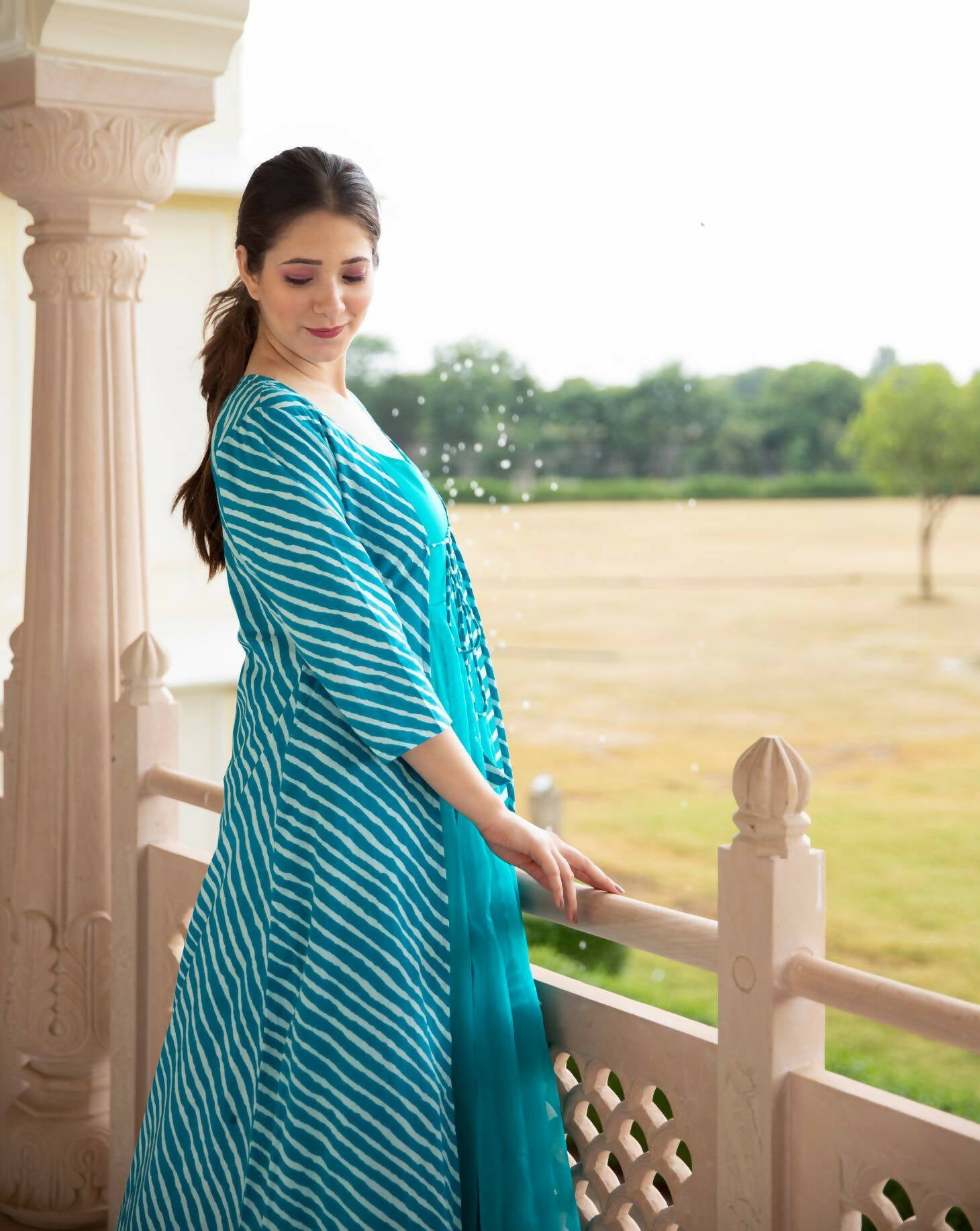 Partywear Designer Digital print Sky Pure Georgette Gown - Anbazaar | Grocsy