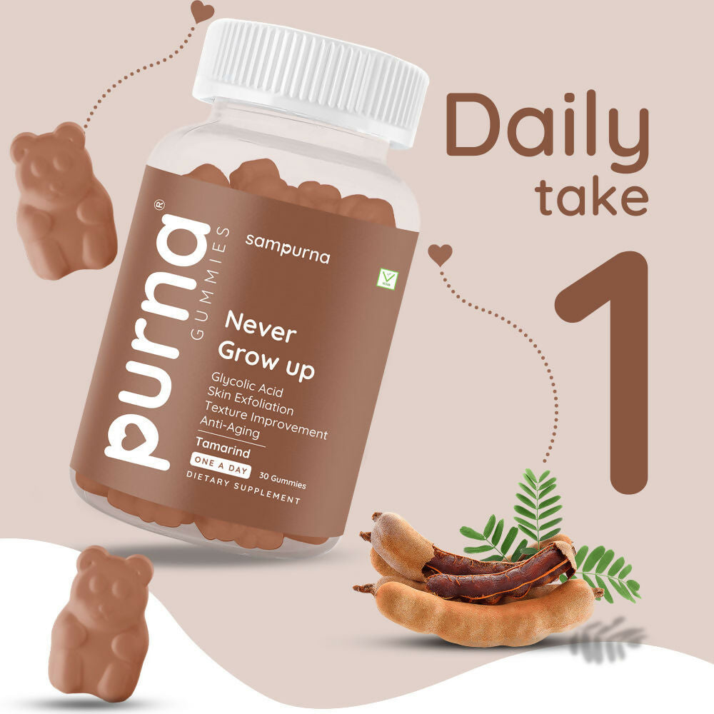 Purna Never Grow Up Glycolic Acid Gummies - Tamarind | Grocsy