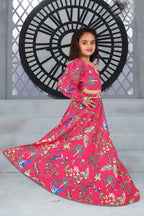 Aayaa Designer Printed Chinon Crochet Sequance Pink Kids Lehenga Choli - Pink | Grocsy