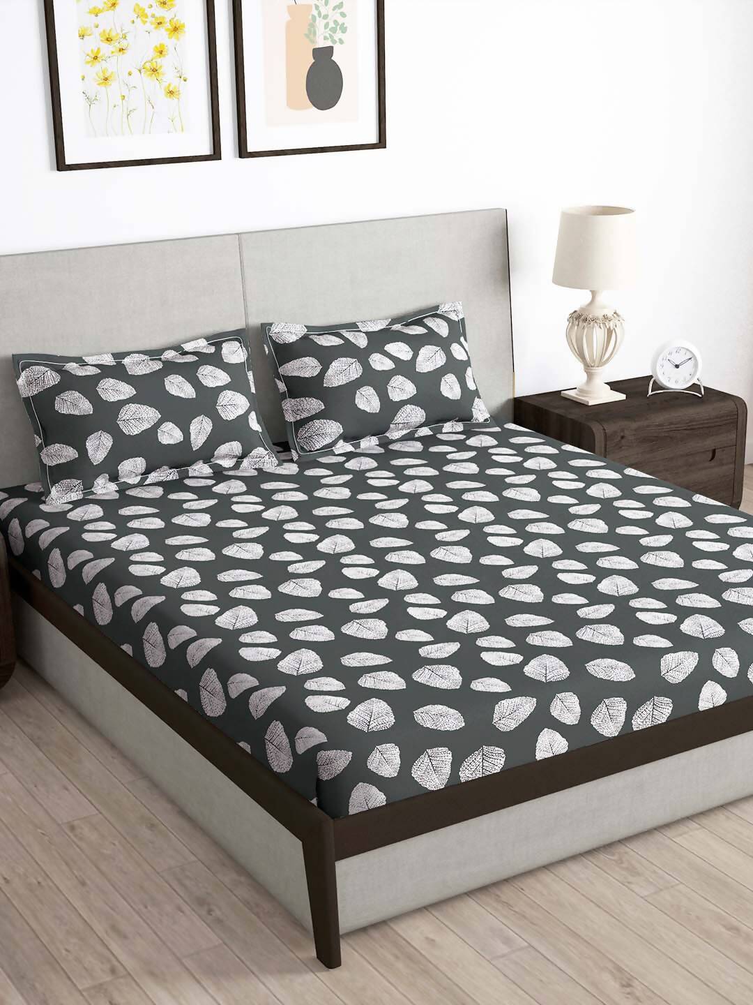 Story@home Green & White Floral Microfiber 180 TC Bedsheet With Pillow Cover | Grocsy