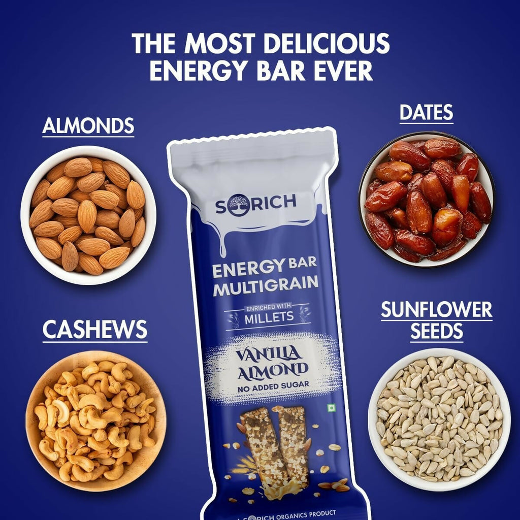 Sorich Organics Multigrain Energy Mini Bars Vanilla Almond | Grocsy