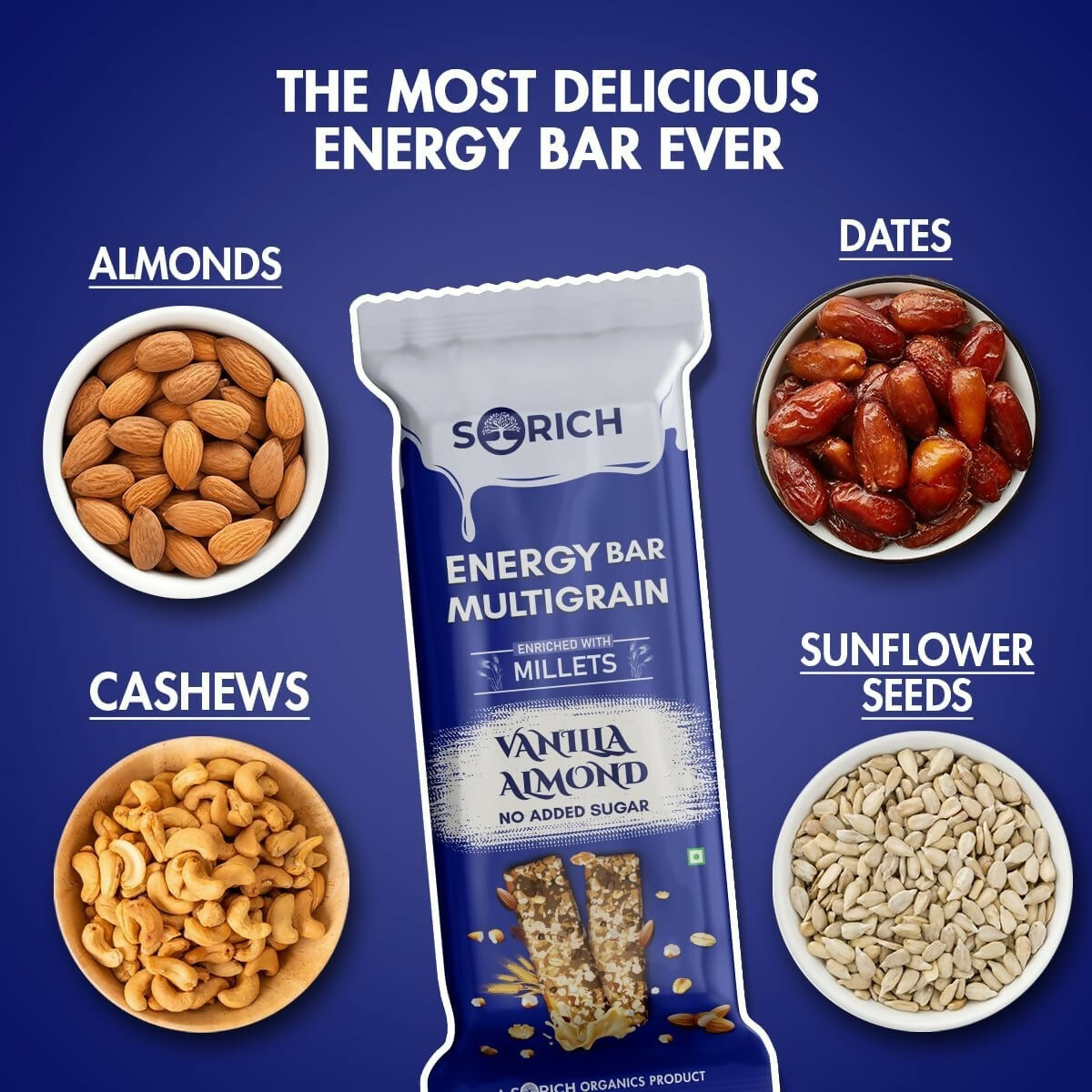 Sorich Organics Multigrain Energy Mini Bars Vanilla Almond | Grocsy