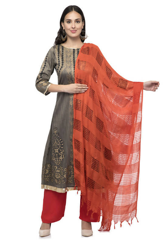 Mominos Fashion Moeza Orange Window Cotton Dupatta | Grocsy